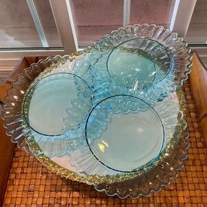 Beautiful Blue Glass Scallopped Small Plates 4 Total